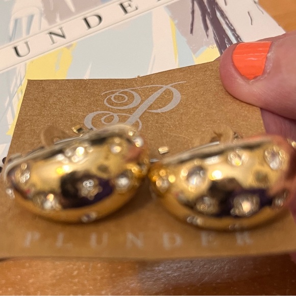 Plunder Gold Hoop with Rhinestones Earrings - Picture 2 of 3